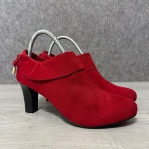Coach and Four Red Faux Suede Cuffed Ankle Booties Heel Size 10 Womens Red
